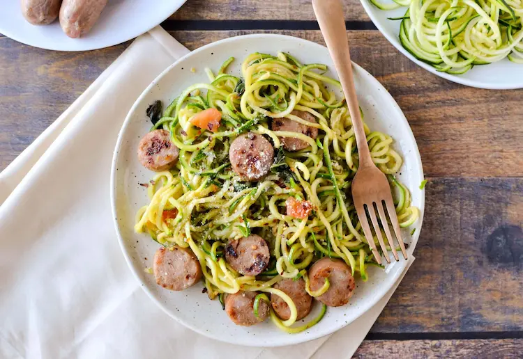 Deer Sausage and Zucchini Noodles