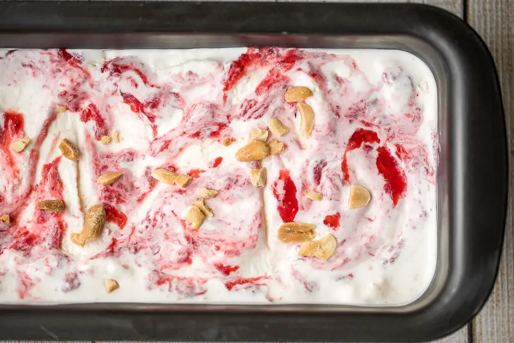 No Churn Vanilla Ice Cream with Strawberry Jam