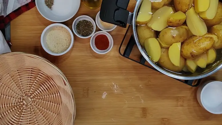 boiling sliced baby potatoes