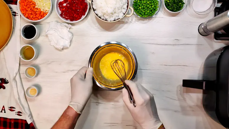 whisk eggs into the bowl