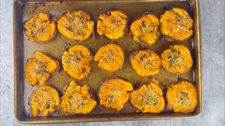 Smashed Sweet Potatoes after baking