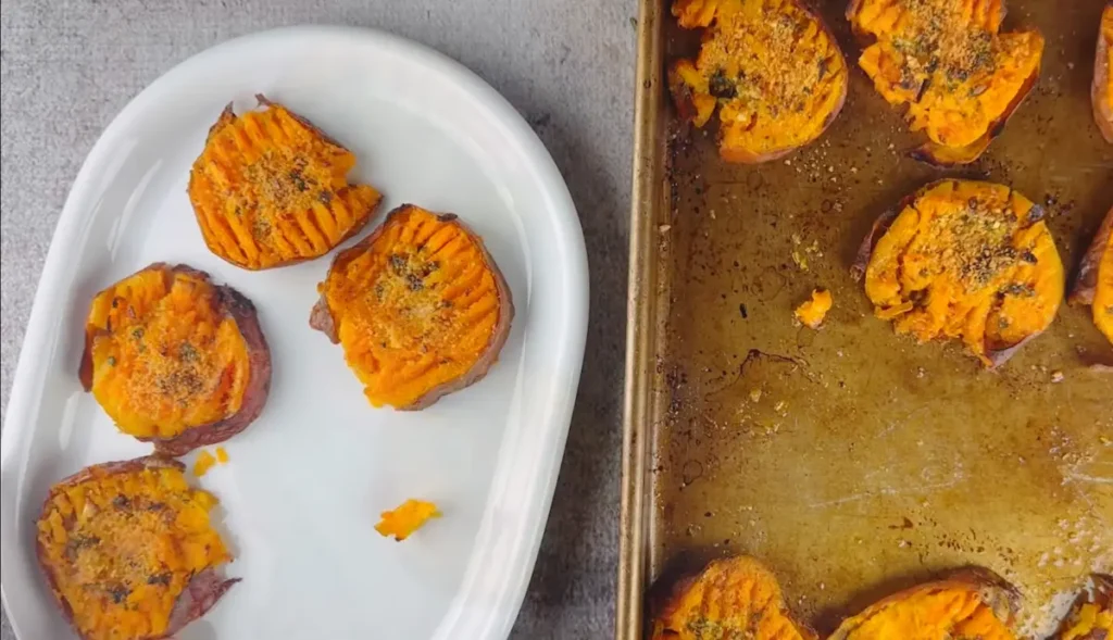 Smashed Sweet Potatoes ready for serving