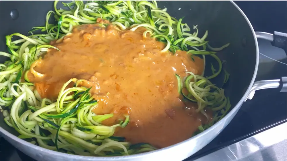 preparing Zoodles With Thai Peanut Sauce