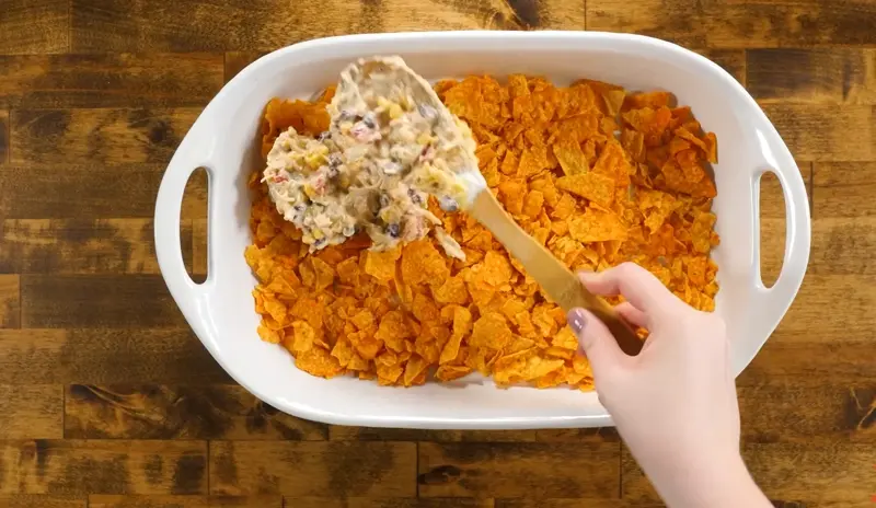 Preparing Doritos Chicken Casserole