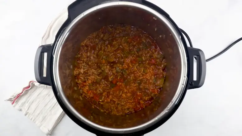 preparing Instant Pot Pepper Beef Casserole
