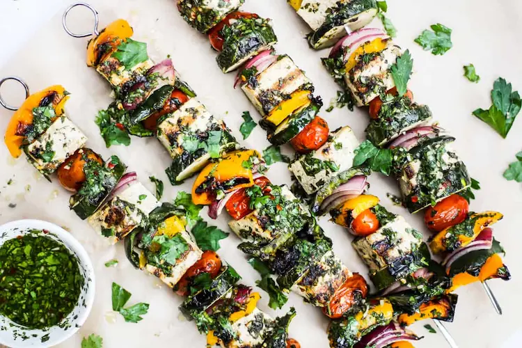 Grilled Vegetable Kabobs with Chimichurri Sauce